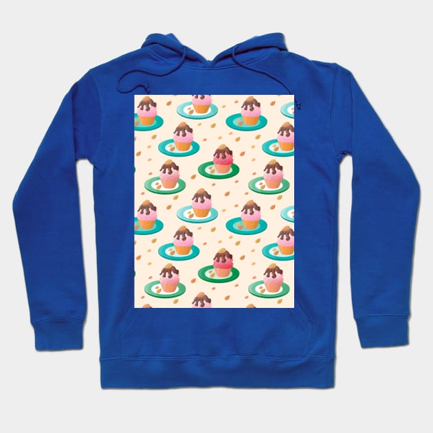 delicious cupcakes with chocolate cream and almond (light background) Hoodie by Marina patterns